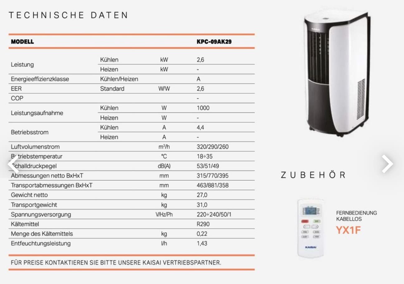 Mobiles Klimagerät ohne Aussenschlauch - Kühlmittel